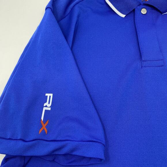 RLX Ralph Lauren‎ Mens Large Solid Blue Short Sleeve Golf Polo Shirt - Picture 3 of 6